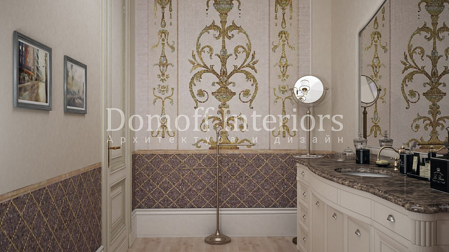 Мозаика в ванной комнате с растительным принтом