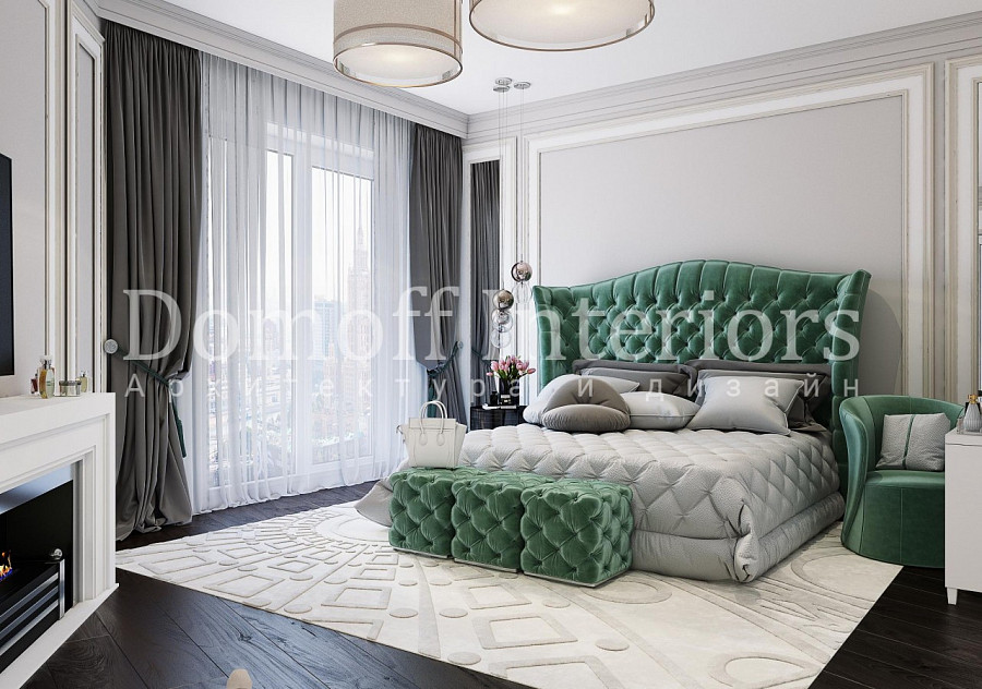 Зеленая мебель для спальни в стиле эклектика