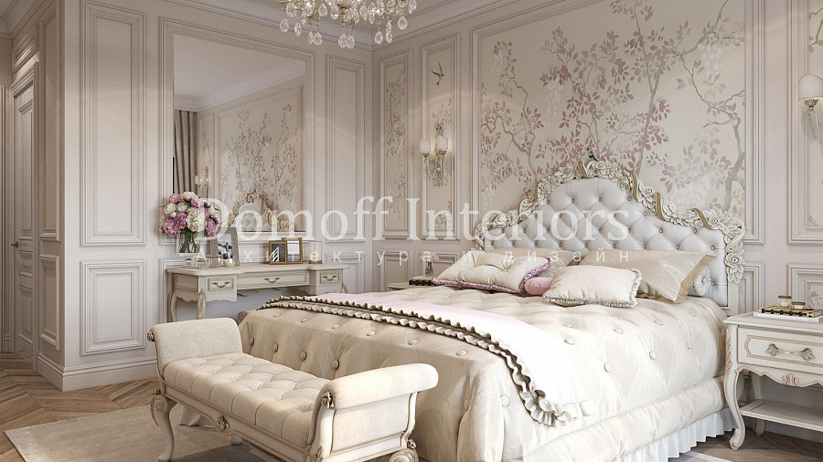 Белая спальня в теплых оттенках