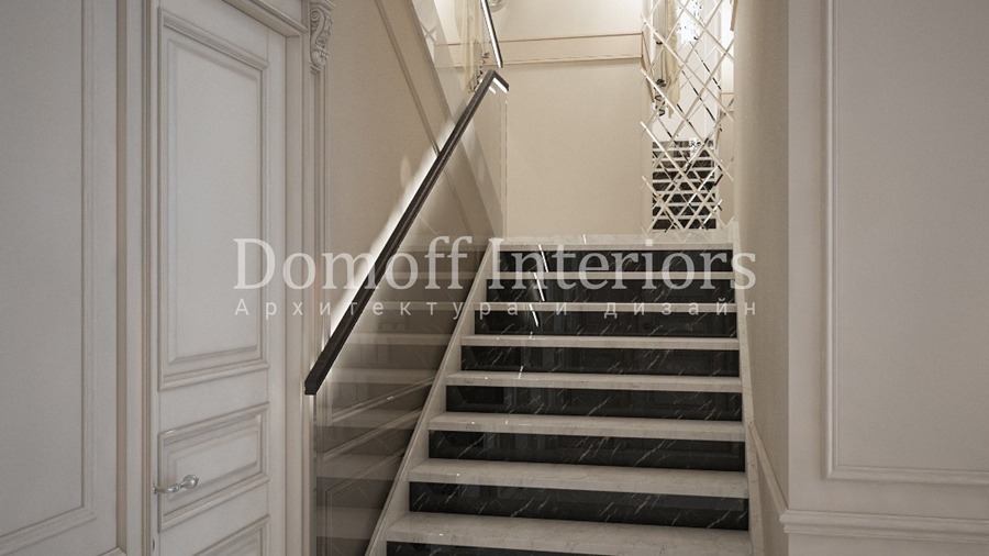 Дизайн лестницы в стиле современной классики