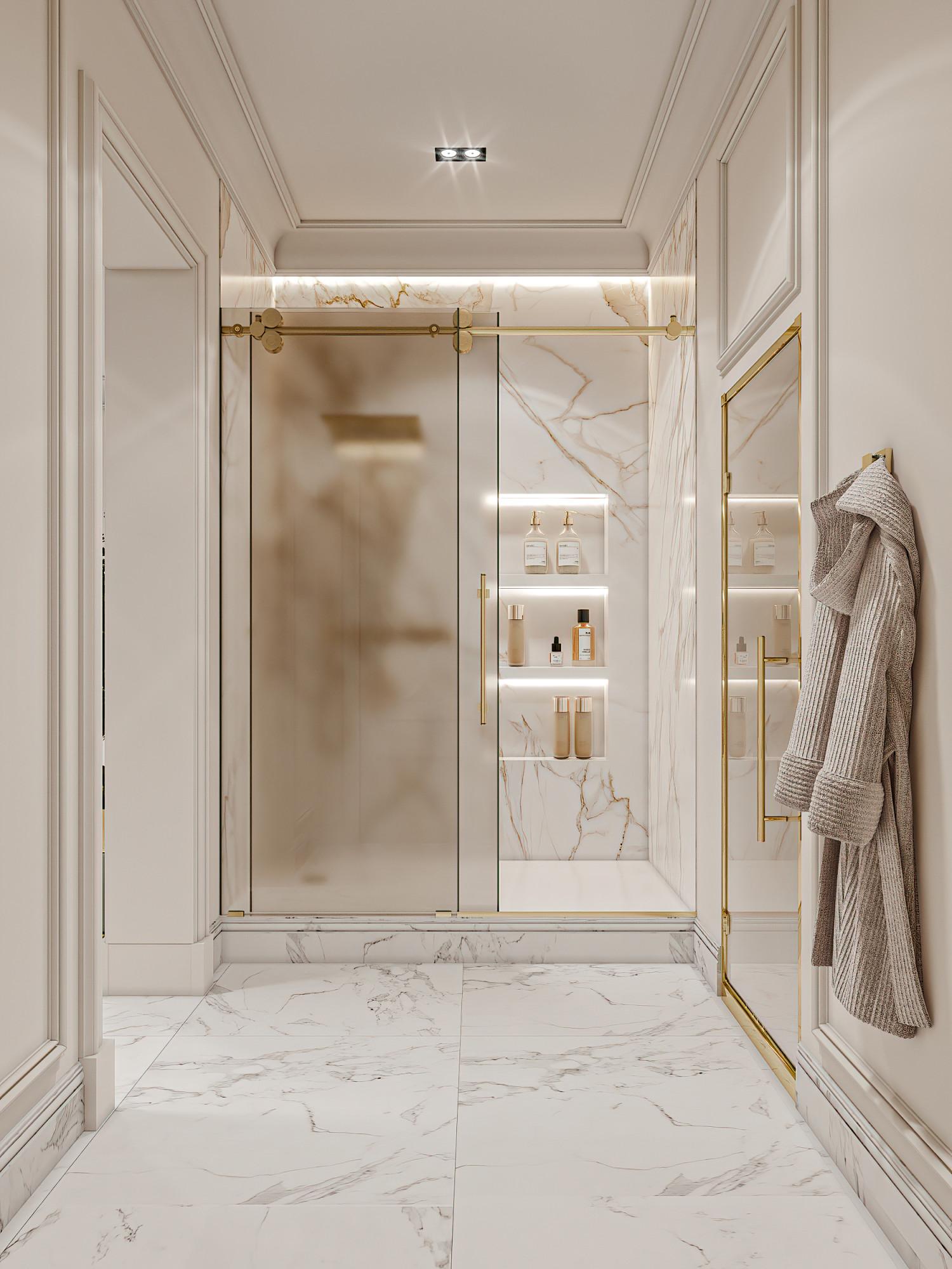 Холл с душевой на цокольном этаже в Стиле 