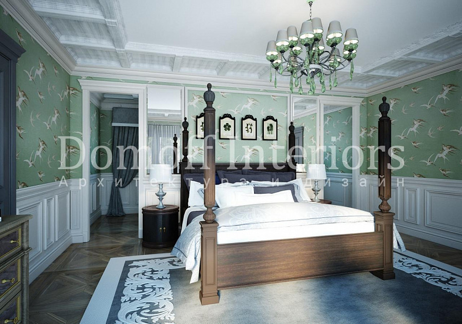 Жесткая деревянная спинка в деревянном каркасе кровати — морской стиль интерьера спальни