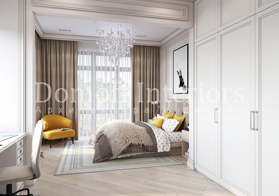 Горчичный цвет в интерьере спальни — детская комната в стиле современная классика
