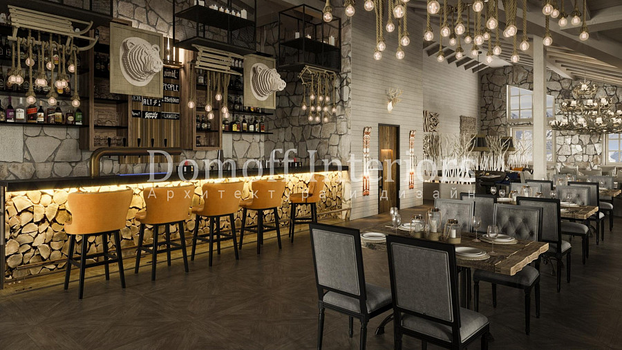 Интерьер банкетного зала ресторана и бара с дизайнерскими фото