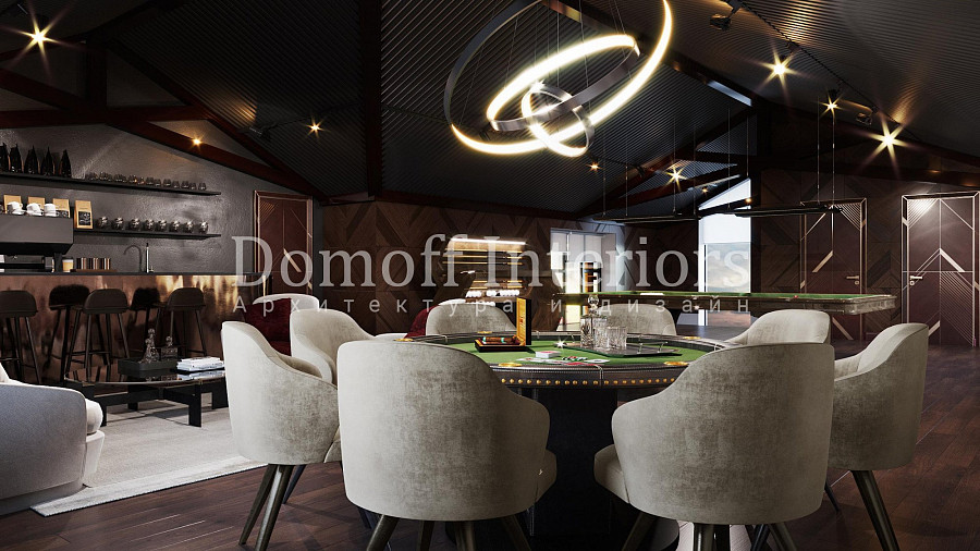 Декоративный свет над игральным столом в комнате с бильярдом