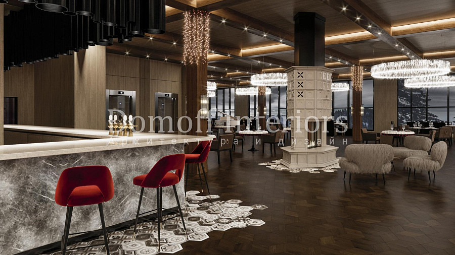 Интерьер банкетного зала ресторана и бара с дизайнерскими фото