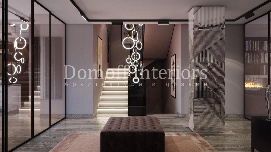 Дизайн комнаты многослойной квартиры выполнен в богатом и современном стиле неоклассика