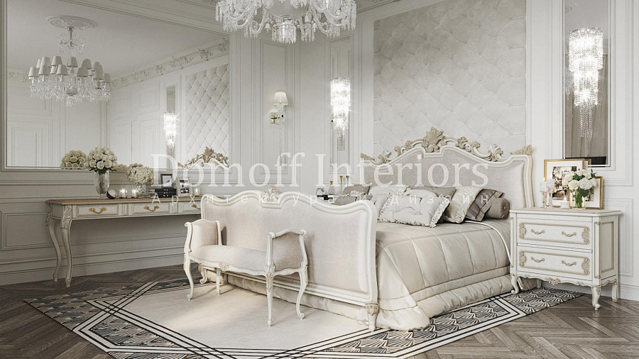 Белая мебель в спальне классика