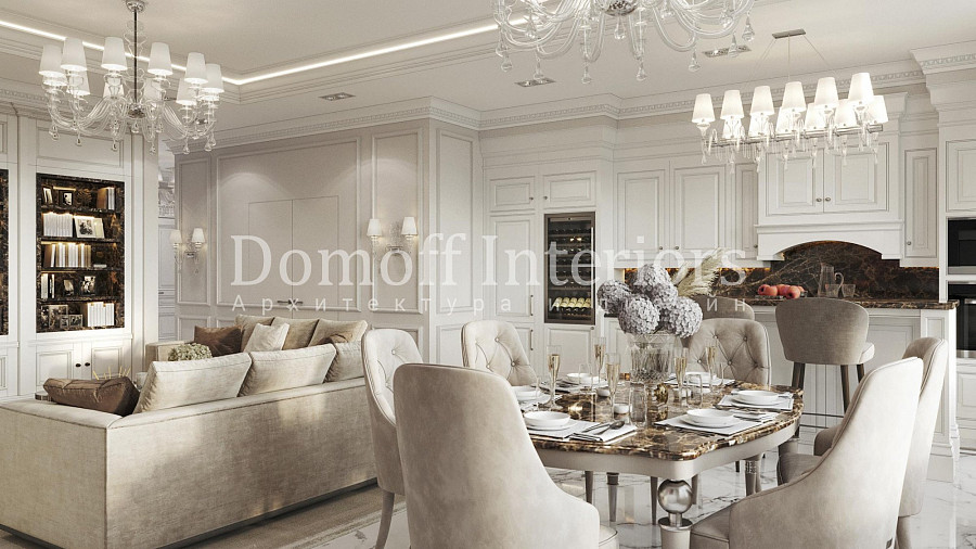 Белый цвет в дизайне гостиной