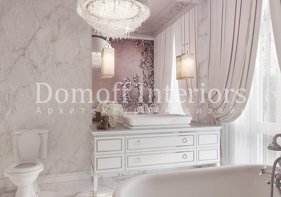Лепной декор из гипса в современной ванной комнате в стиле эклектика и классика