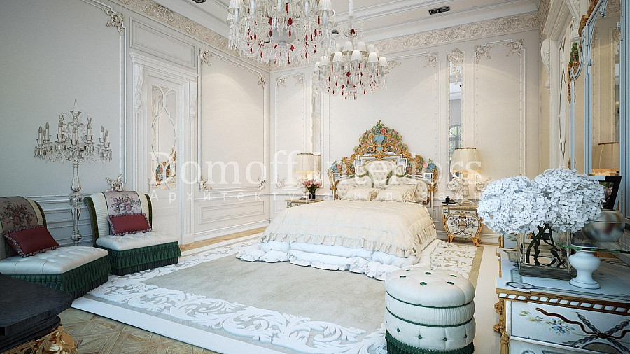 Бело-золотая спальня классика