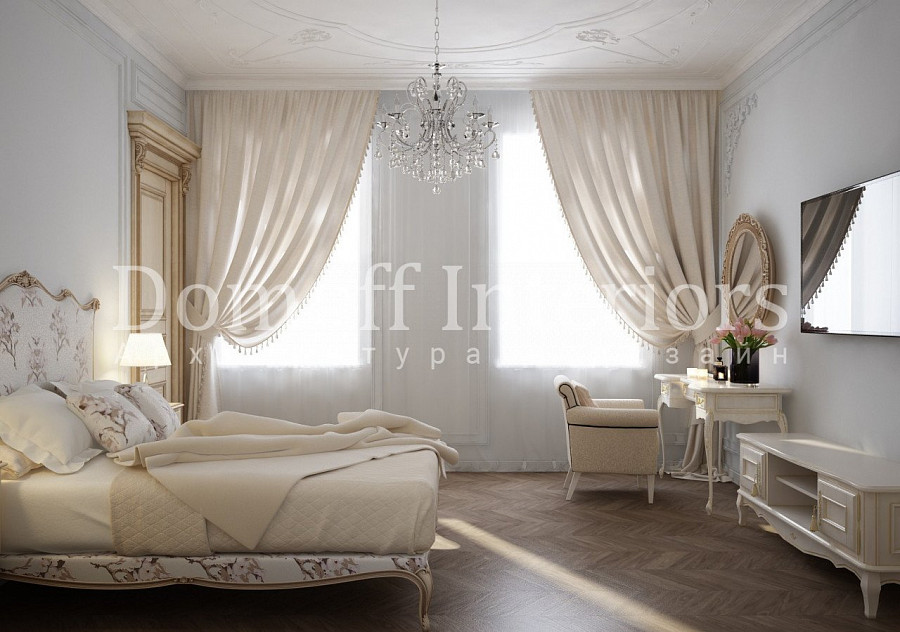 Хозяйская минималистичная спальня в классическом стиле