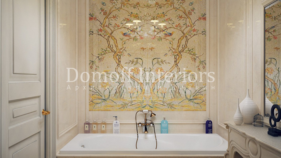 Панно из мозаики в ванной с изображение певчих птиц