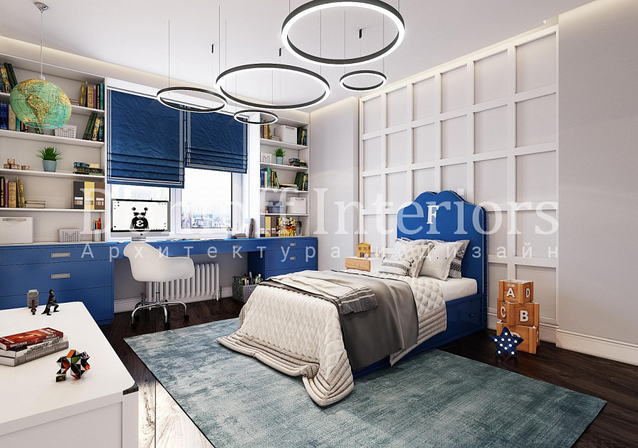  Детская эклектичная спальня с элементами синего цвета